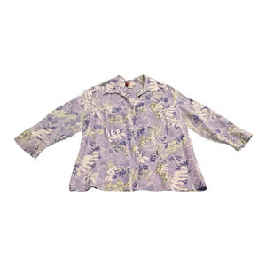 JM Collection Size 16 Purple Floral 100% Linen Button Up Shirt